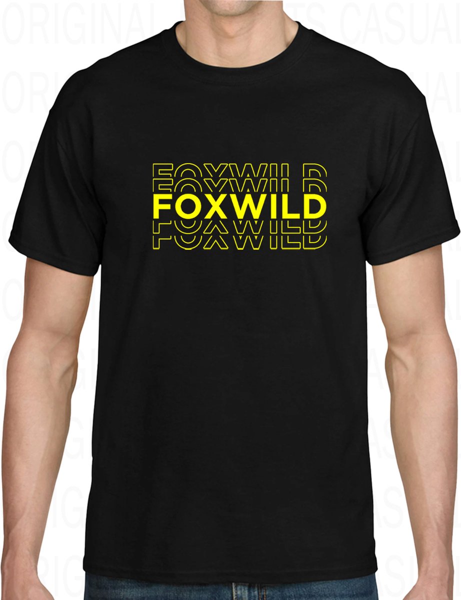 FOXWILD herenshirt - Zwart met geel - Maat 4XL - Regular Fit - Korte mouwen - Ronde hals - Leuke | grappige herenshirt  - Peter Gillis - Massa is Kassa - Humor - Original Kwoots